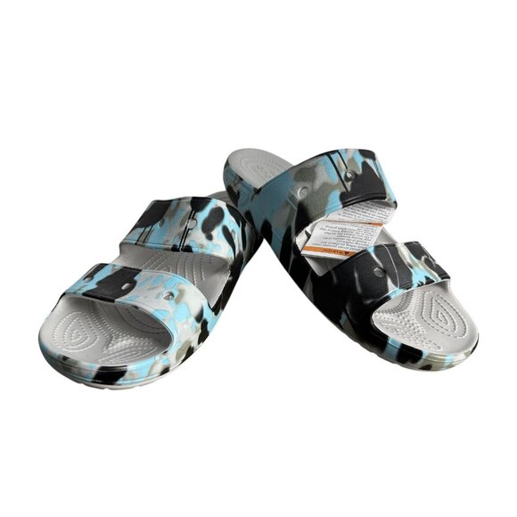Crocs Classic Spray Camo Sandals Blue Black Iconic Comfort Mens 9/Womens 11 NWT - Picture 2 of 10
